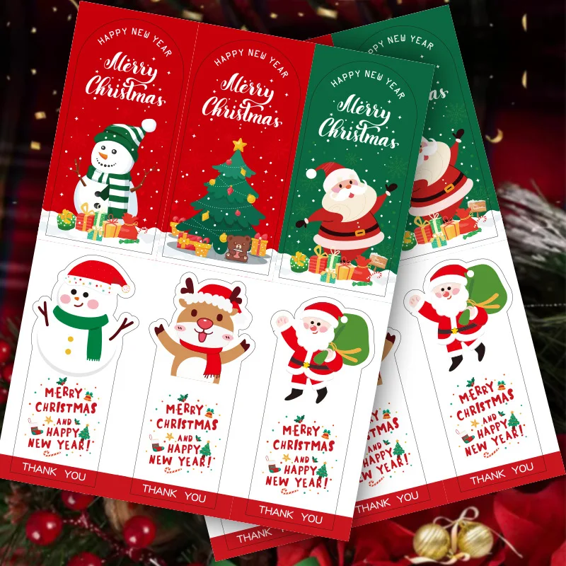 60pcs Christmas Tags Labels, 6 Design Self Adhesive Gift Stickers with Santa Snowmen Xmas Tree Reindeer Holiday Decorative Tags