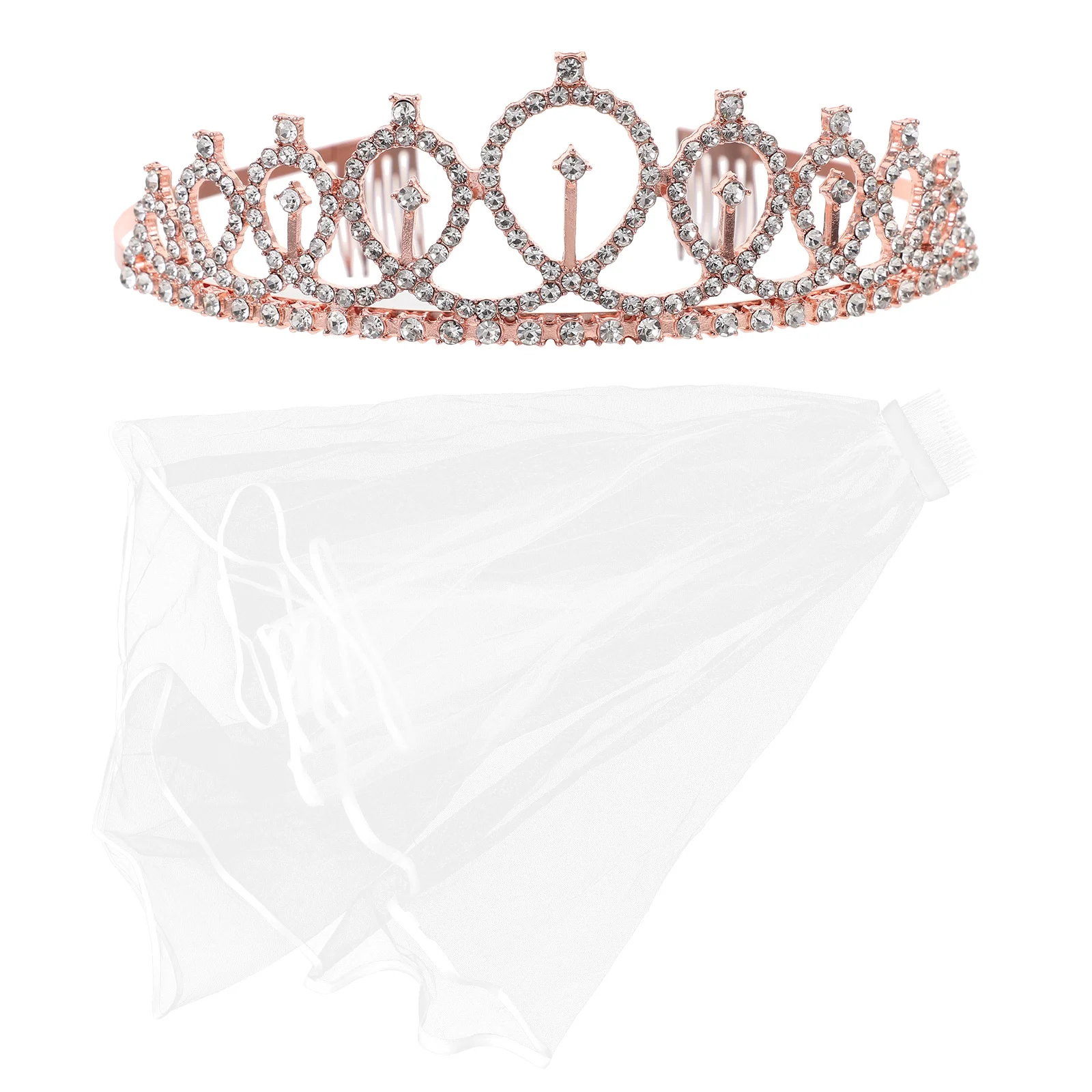 2 Pcs Bachelorette Party Veil The Crown Cosplay Wedding Alloy Pageant Crowns for Women Bride Bridesmaid