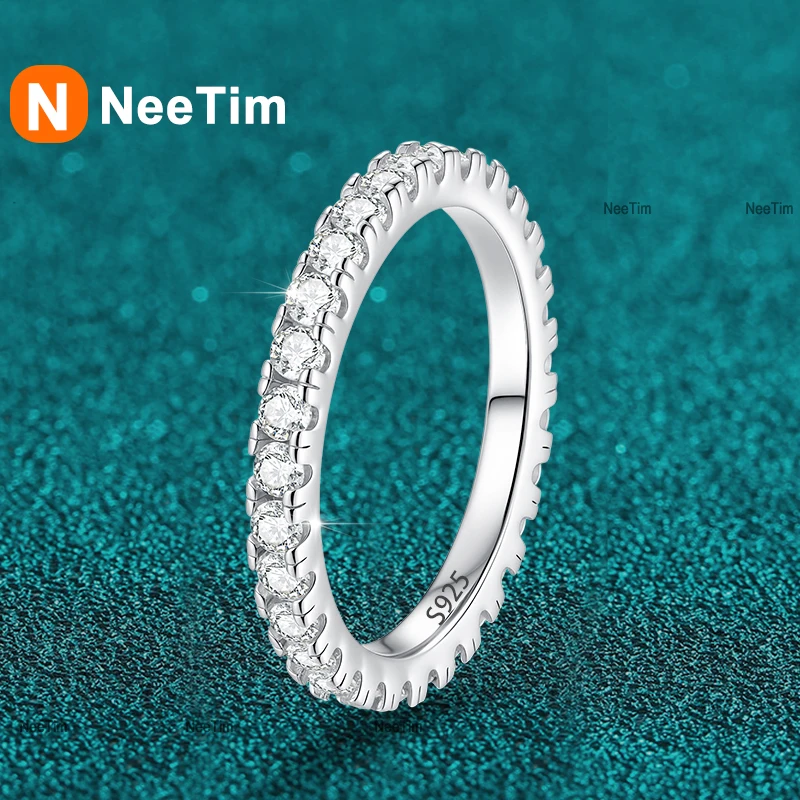 NeeTim D Color 1.5mm 2mm Full Moissanite Ring for Women Sterling Silver 925 with Gold Plated Wedding Bridal Band Rings Jewelry