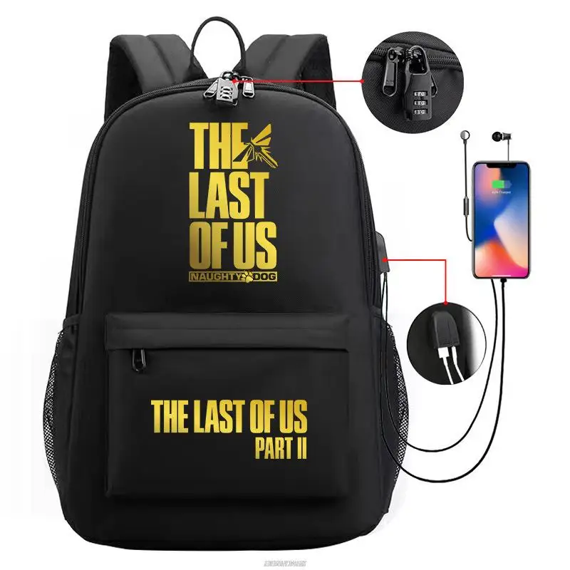 New the last of us Backpack USB Charge Children Teens School Bags An-ti Lost Black Boys Girls Laptop Mochilas