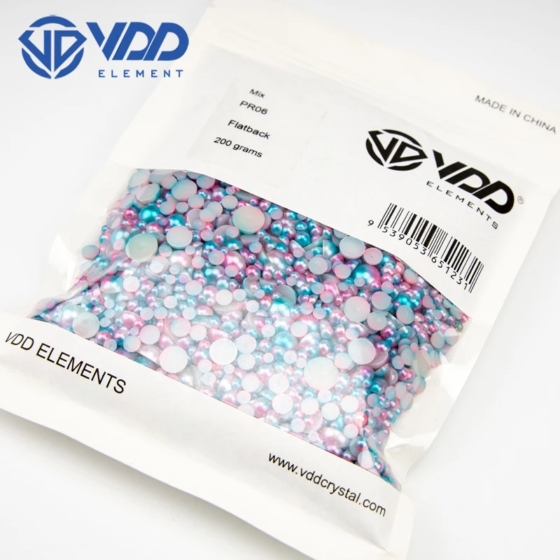 VDD 200g Wholesale Mix Size 3-10mm Mermaid Color ABS Imitation Pearl Half Round Flatback Bead For Craft DIY Nail Art Accessories