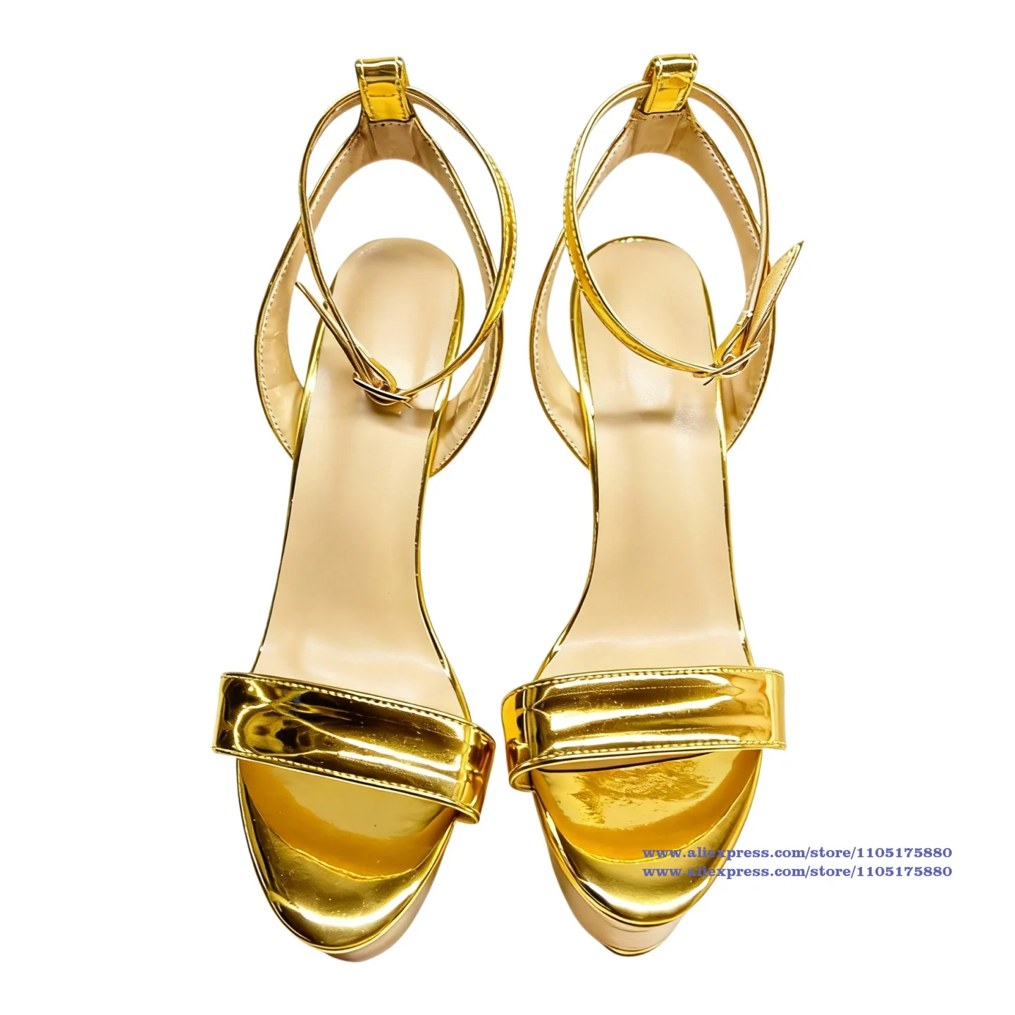 Gold Metallic Platform Stiletto Heels Sandals Ankle Strap Party Drss Shoes Designer Women Shoes Sandalias De Mujer Verano