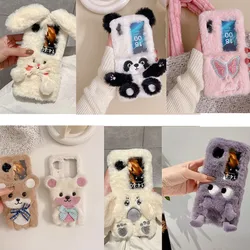Cute Cartoon Fluffy Plush Case For OPPO Find N3Flip Case Xiaomi Mix Flip Cover Huawei Purax Pocket VIVO X Flip Z Flip7 6 5 4 3