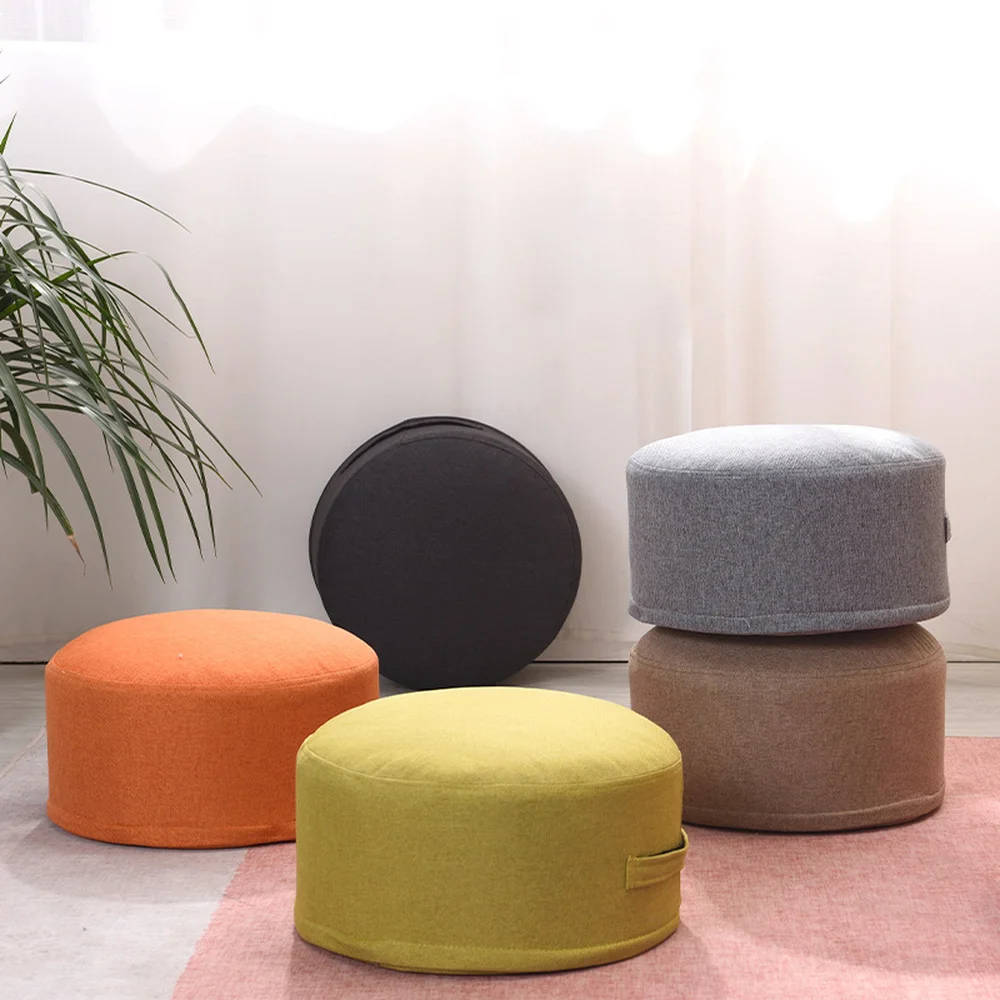 Repose-pieds à coussin d'assise au sol, Pouf de canapé à siège rond, repose-pieds, escabeau, chaise d'oreiller Ottoman avec housse amovible