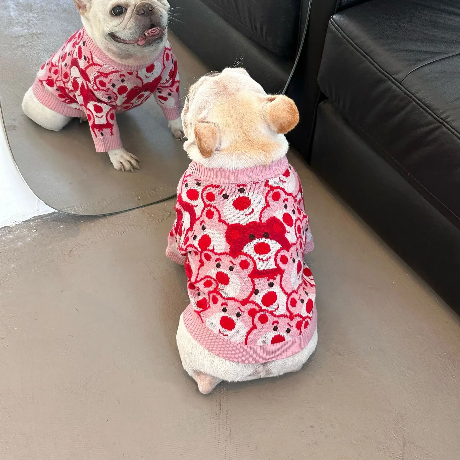 FATHIN Dog Pink Bear Sweater Pet Knitted Vest Dog Designer Winter Warm Clothes for French Bulldog Small Medium Large Dogs Cats