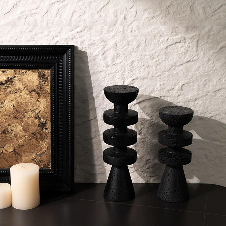 

Creative Marble Table Candlestick Holder Handmade Living Rooms Home Furnishings Beige Black Cave Stone Ornament Candle Holder