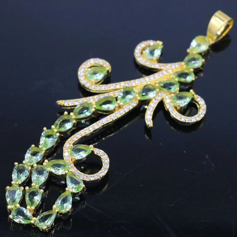 

82x34 мм Новое поступление 10 г длинный большой зеленый цаворит гранат белый CZ дамы свидание золотой серебряный кулон