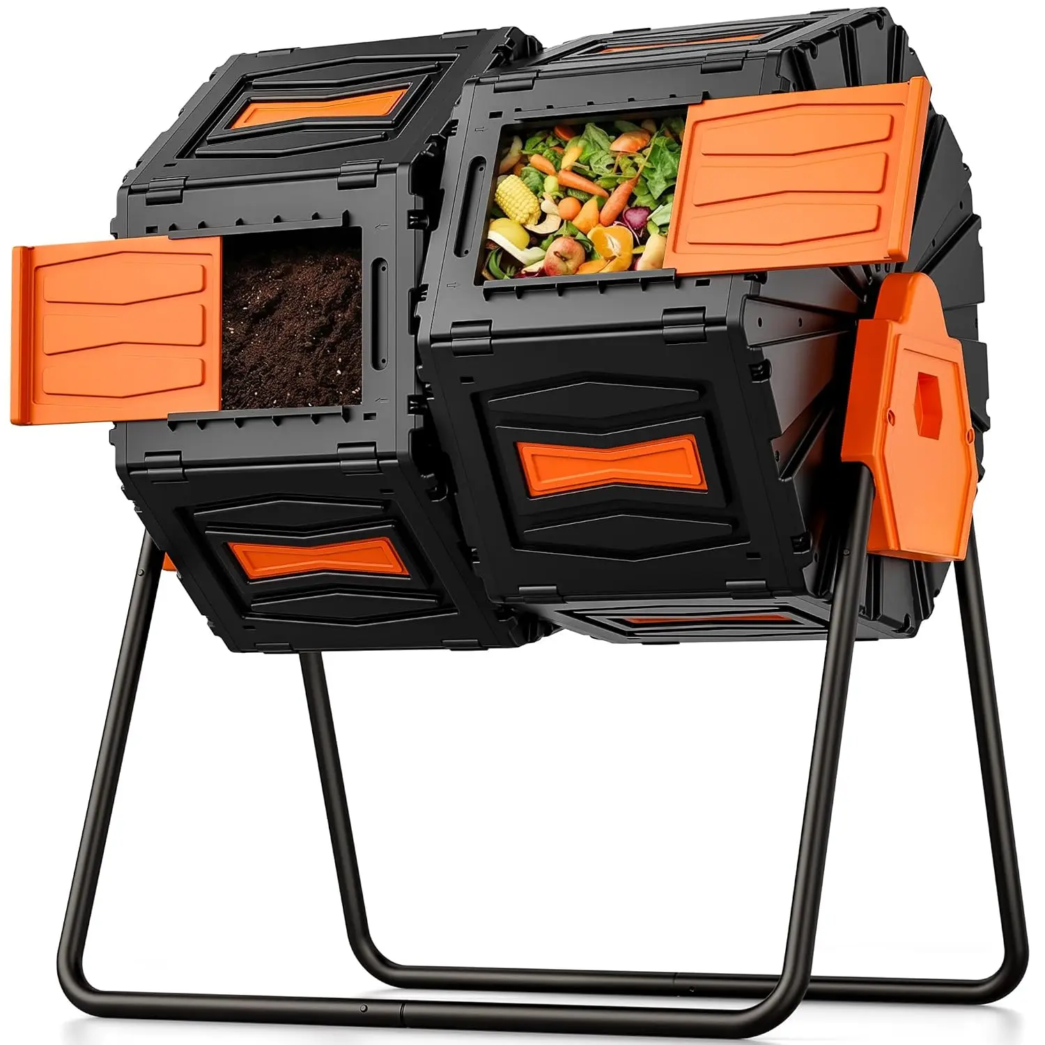 Composter Tumbler Outdoor, 45Gal Dual Chamber Batch Rotating Compost Tumbler, Easy Assembly/UV Resistant/BPA-Free/HOA Friendly