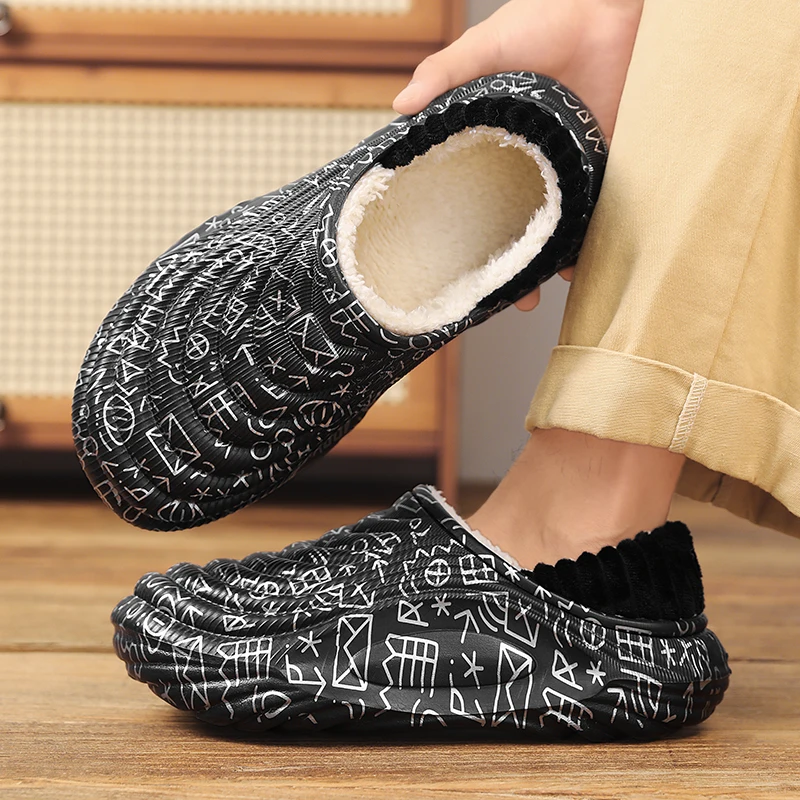 Modische Winter-Herren-Baumwollpantoffeln, Outdoor-Warm-Schuhe, Indoor-Hausschuhe für Paare, Wasserdichte Plüsch-Warm-Pantoffeln für Männer – Detail 5