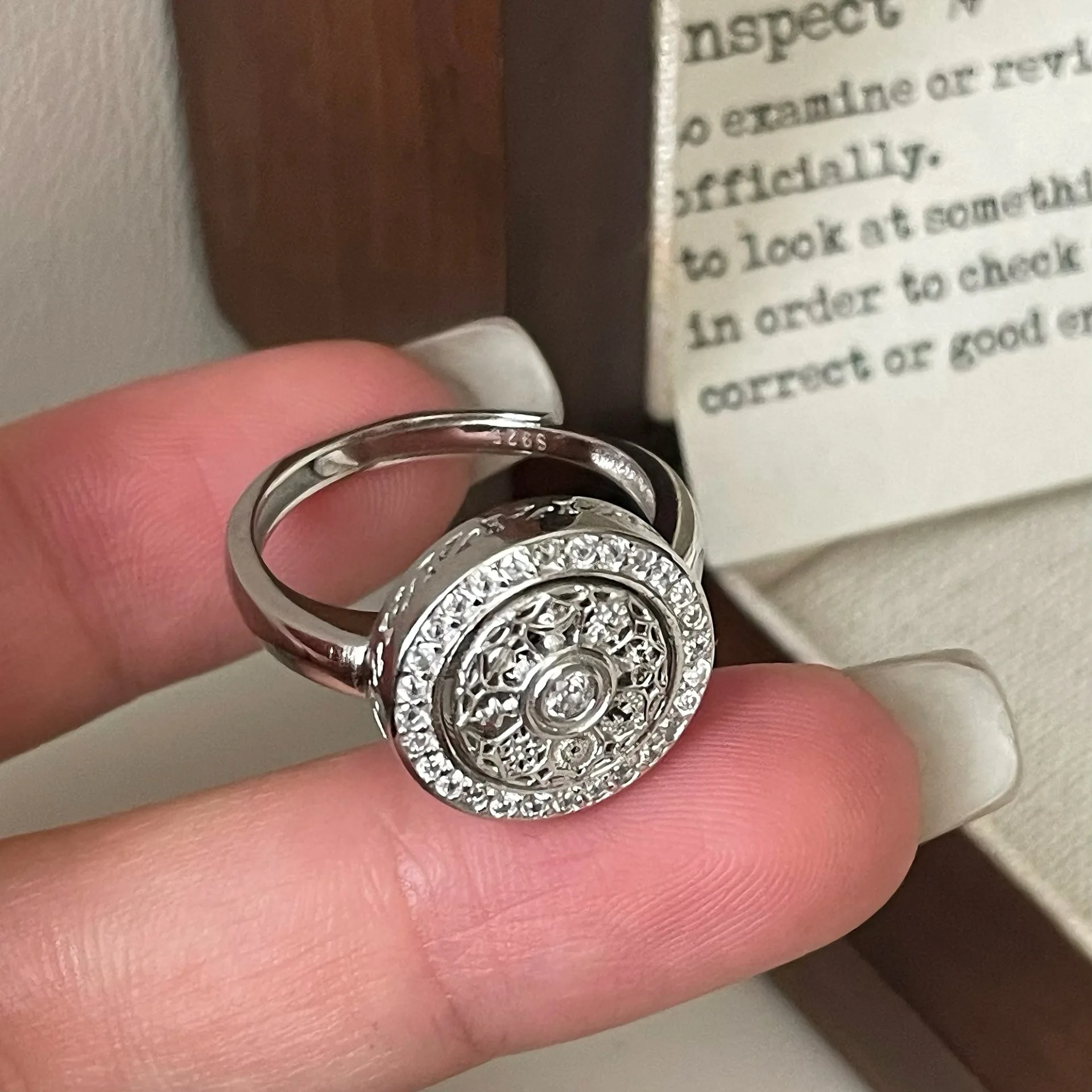 

CHOZON S925 Solid Silver Rotating Mandala Ring New Chinese Style Full Pavé Minimalist Stacking Jewelry Gift for Women