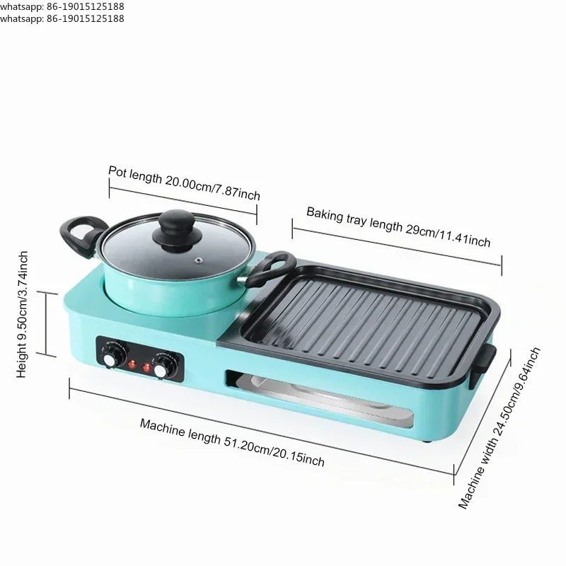 3 in 1 Korean Electric Baking Pan Soup Hot Pot Grill Plate Instant Kitchen Fondue Detachable and Washable Non-Stick Baking Pan