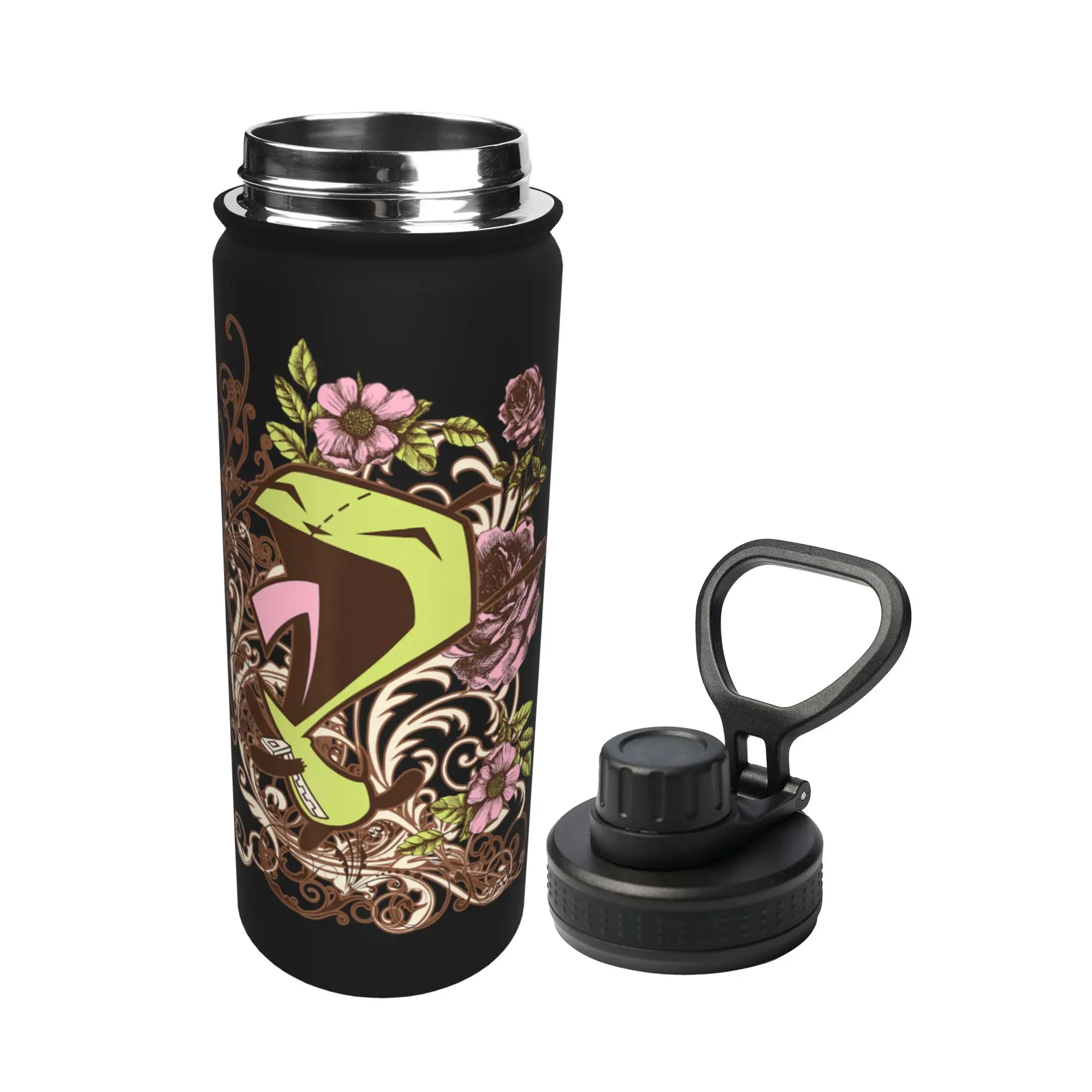 Invaders Zim Gir Screaming Floral 18OZ Sports Insulated Kettle  Coffee Cups Vacuum Flask Travel Outdoor Mugs Hot Cold Drink