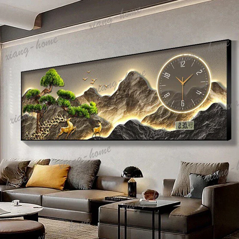PG Chinese Style Living Room Clock Wall Art Mural Luxury Digital Aesthetic Interior Wall Clocks Creative Fashion Saat Home Decor