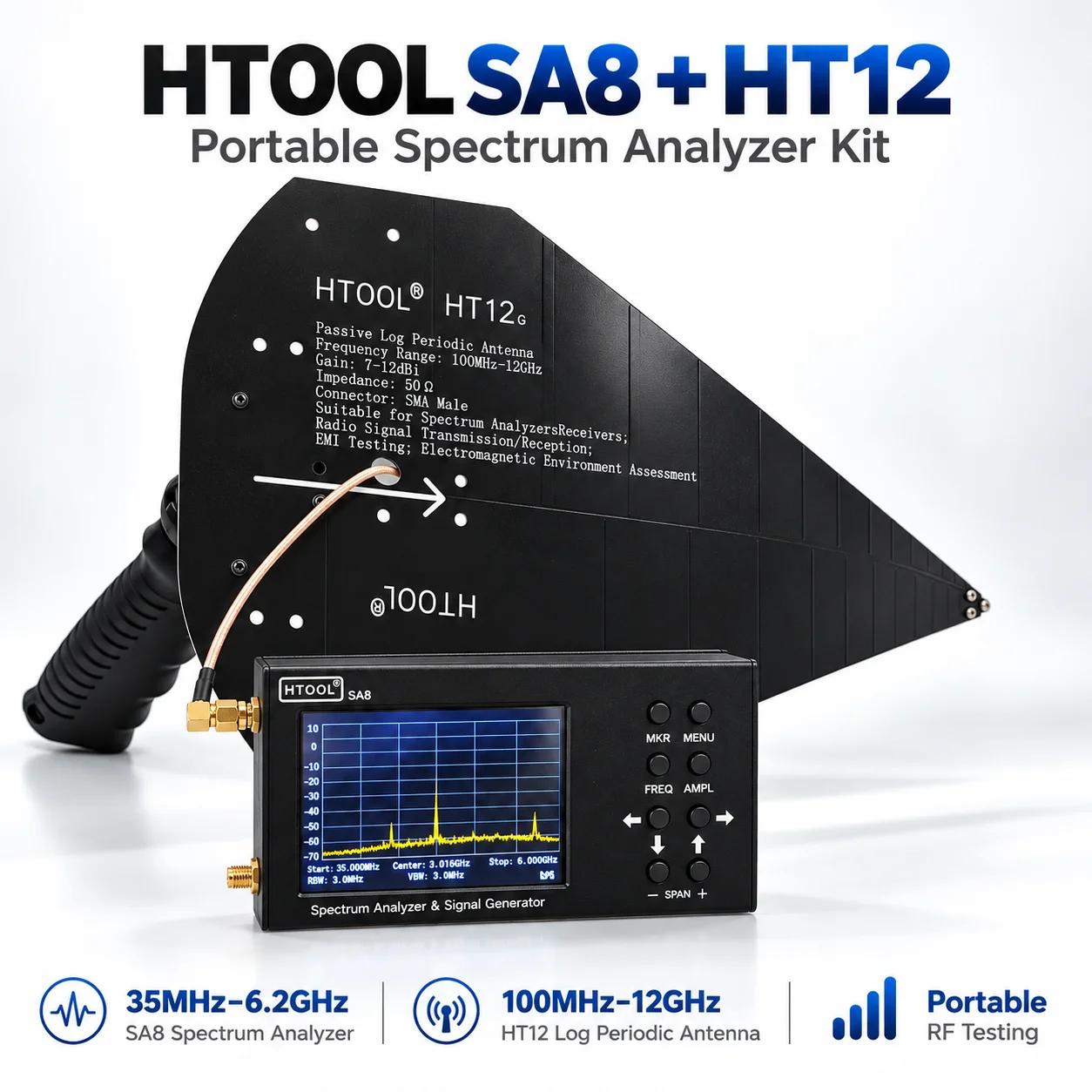 Signal Generator Spectrum Analyzer - Draagbare spectrumanalyzer met signaalgenerator, HTOOL SA8