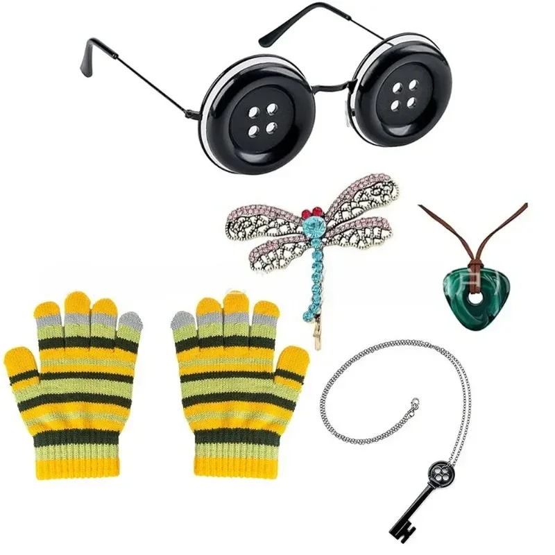 Popular New Movies Coraline Cosplay The Key Accessories Props Hairclip Button Glasses Eyeglasses Gloves Set Birthday Gifts