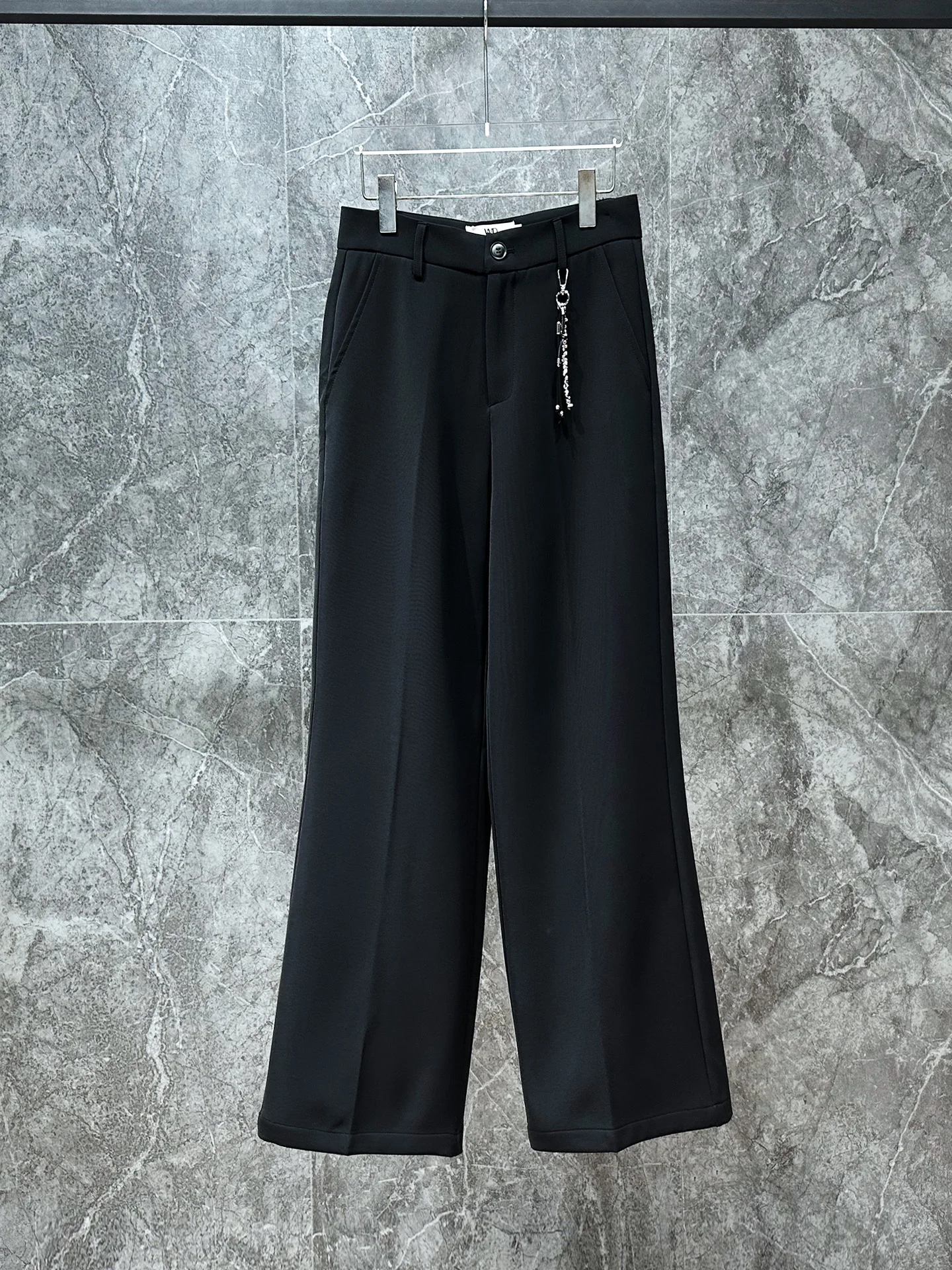 

Trendy Straight Leg Suit Pants Metal Chain Design Loose Casual Long Trousers for Young Men Autumn Faion Cool Sle Pure Color