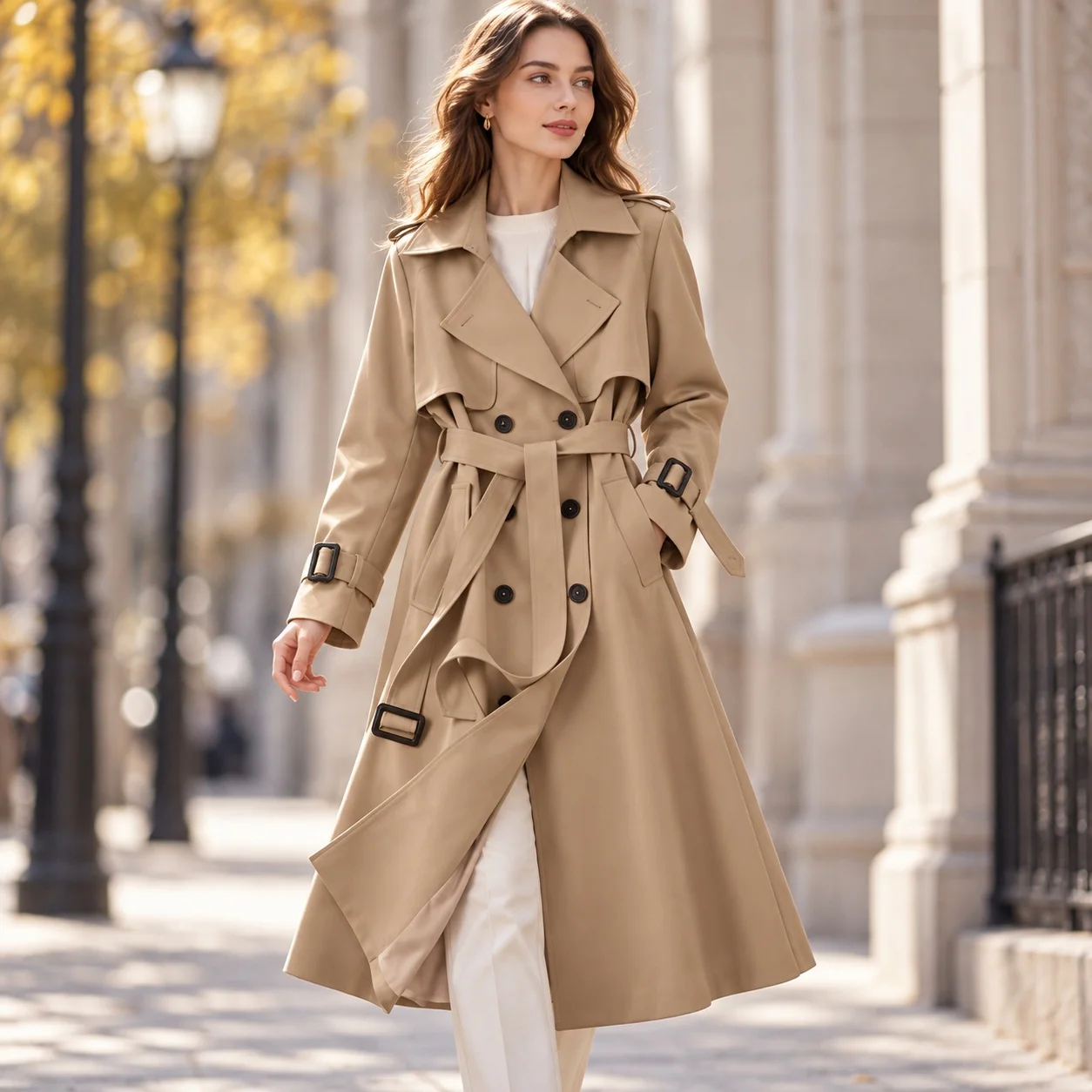 Long Sleeve Seam Coat Mid Length Elegant with Notched Lapel Regular Sleeve Literary Retro Medium Weight Spring Women Coat