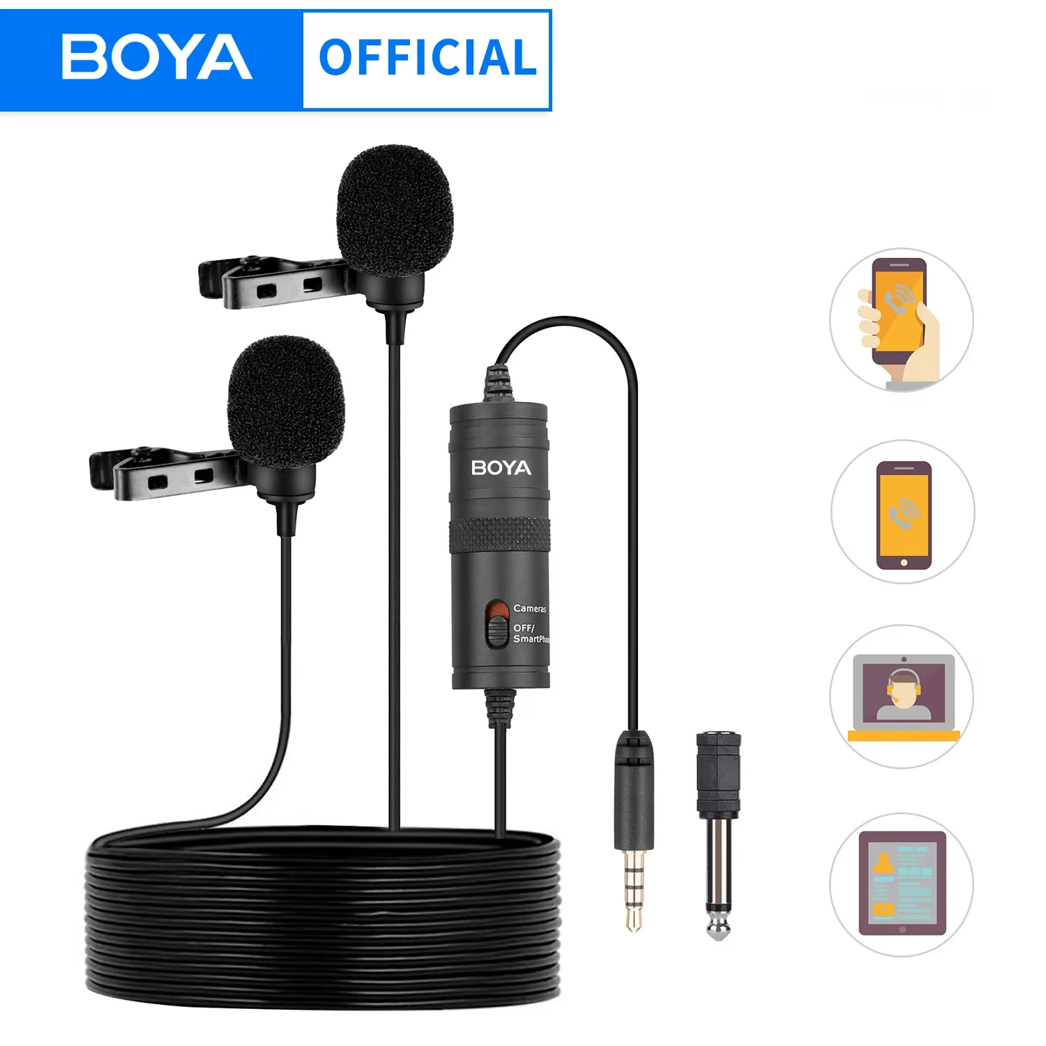 

BOYA BY-M1DM Dual Wired Lavalier Microphones Condenser Clip-on Lapel Mic for Smartphone DSLR Camera IOS Device Live Interview