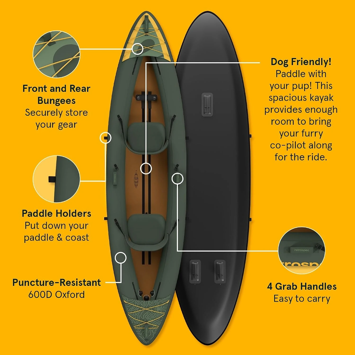 Coaster Single & Tandem Inflatable Kayak for Adults - Blow Up Kayak, 220 & 440lb Capacity, Portable Lightweight, Customized