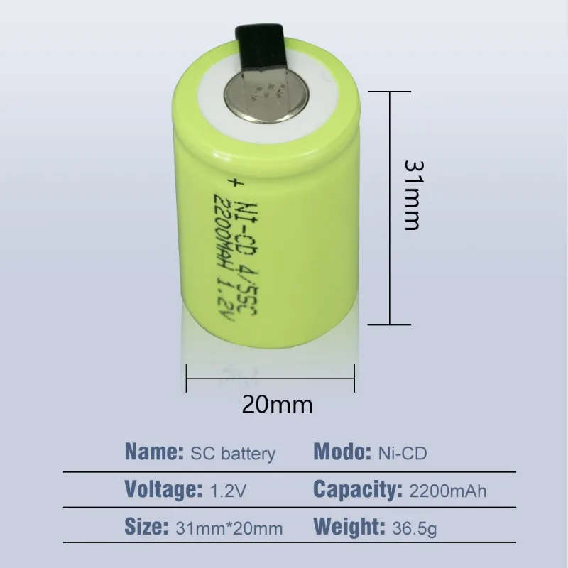 for 1.2V 2.2Ah Nickel Cadmium Rechargeable Battery SC Battery Nickel Cadmium Battery NI-CD SC for Electronic Instruments 4/10Pcs