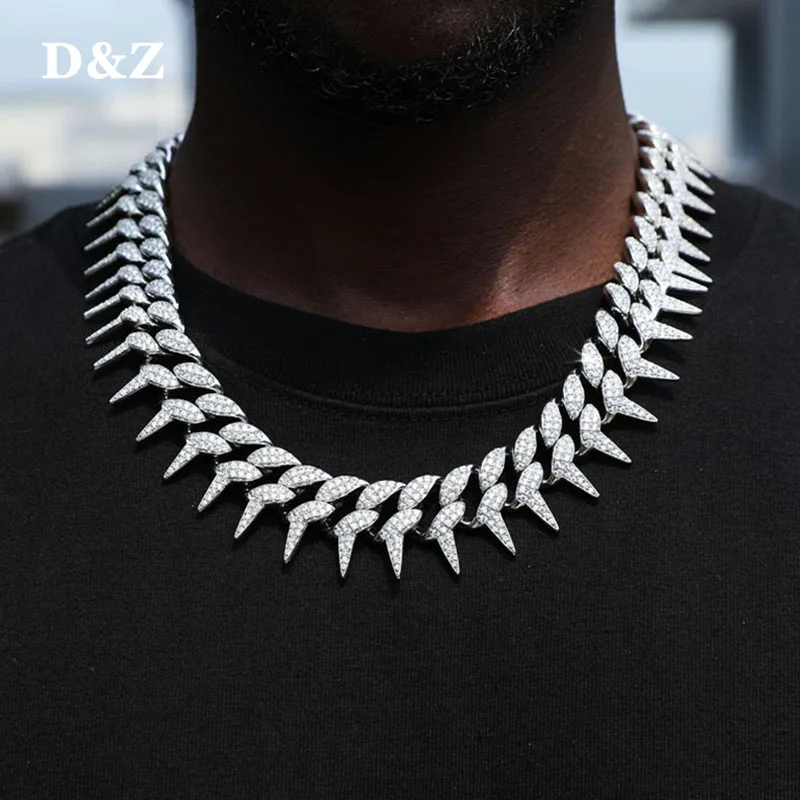 

D&Z 25MM Thorn Prong Cuban Link Chain Necklace Box Buckle Iced Out Bling AAA Cubic Zricon Stones For Men Women Hip Hop Jewelry