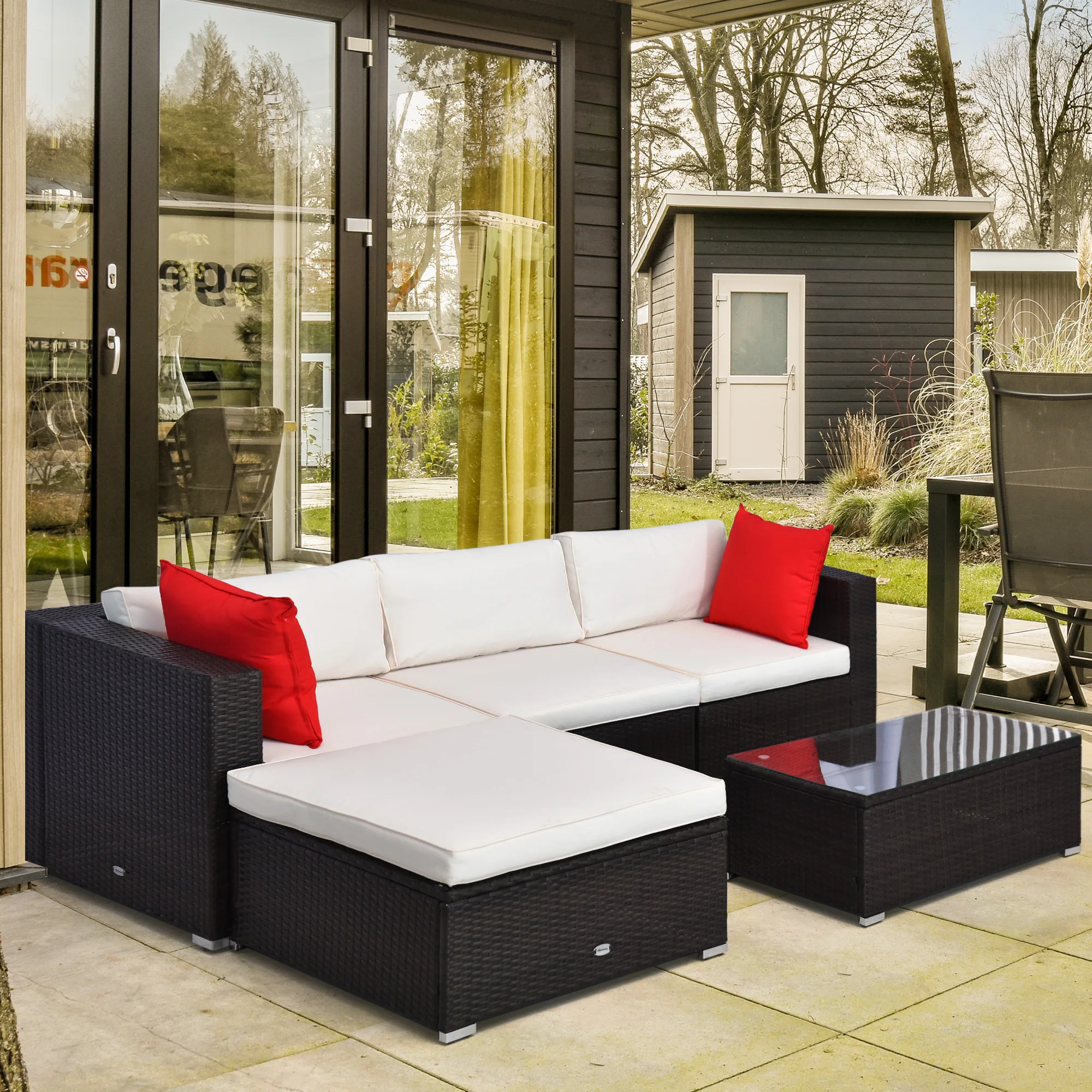 5PC Rattan Wicker Sofa Set Outdoor Patio Garden Sectional Furniture Cushioned