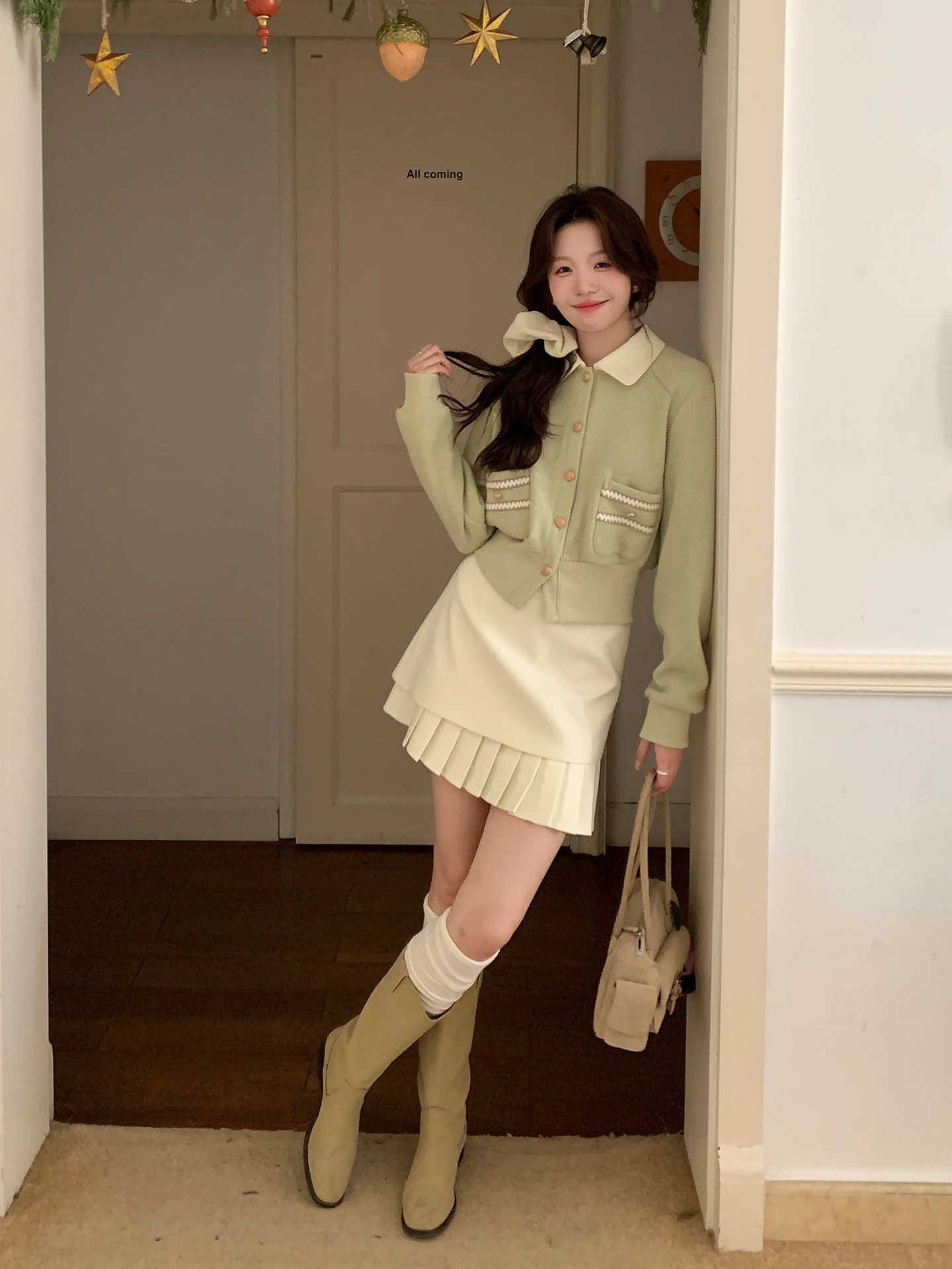 

High Waist Asymmetric A-Line Skirt Melon Cheese f Skirt Korean Sle Autumn Winter Versatile Light Beige Skirt for Women