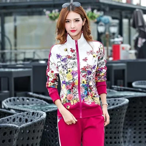 Trajes deportivos informales para mujer, chaqueta estampada + Pantalones largos, dos conjuntos de ropa deportiva para mujer, traje de chándal 6XL, novedad de primavera 2024