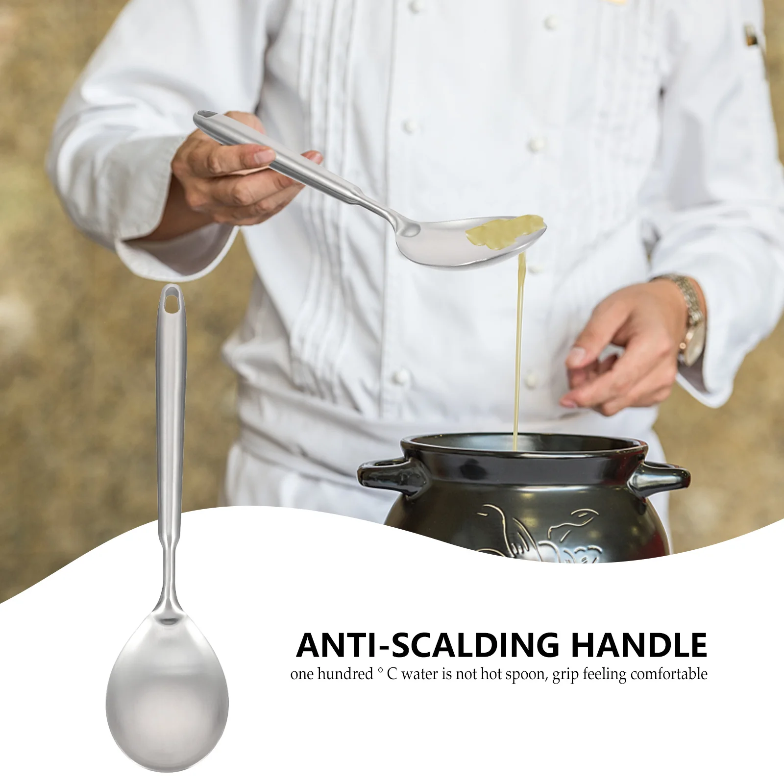 

Stainless Steel Spoon 304 Rust Proof Fine Workmanship Comfortable Handle Hot Pot Ladle Kitchen Dining Room Hotel Gift
