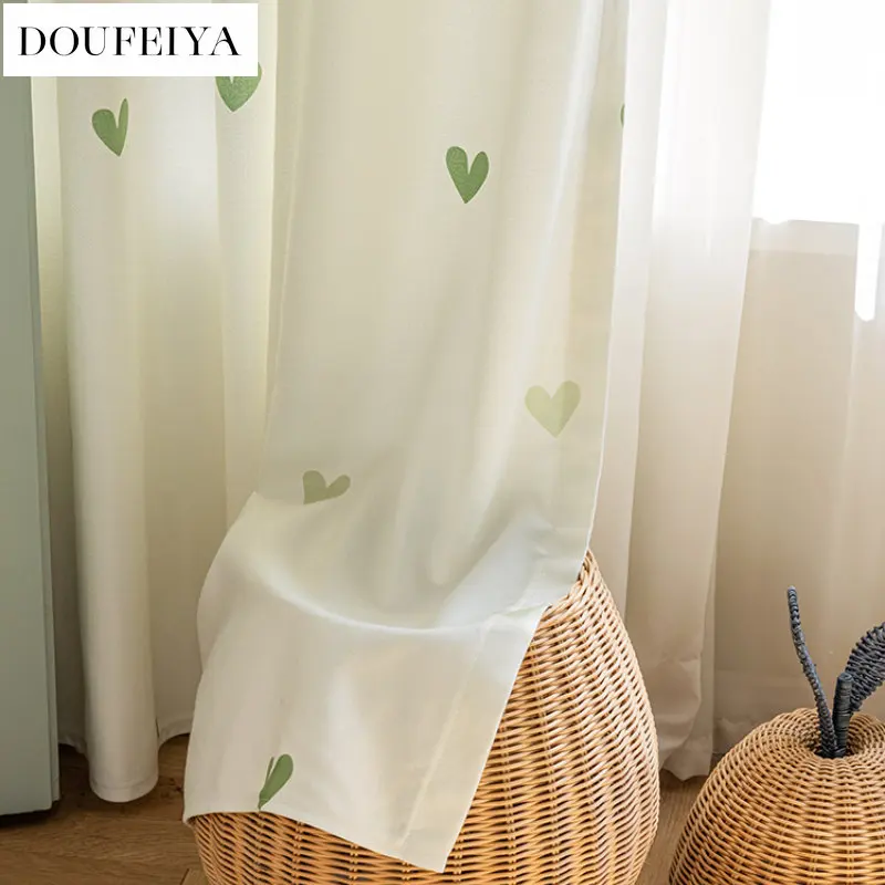 

Faouya Korean style fresh romantic green love semi-shading curtain Nordic ins style living room bedroom