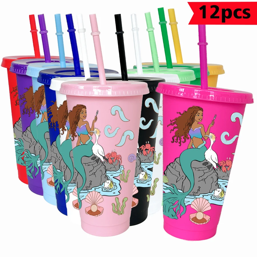 

12PCS/pack Disney, Mermaid, Ocean 26oz multi-color plastic water cup party drink set birthday/back to school gift