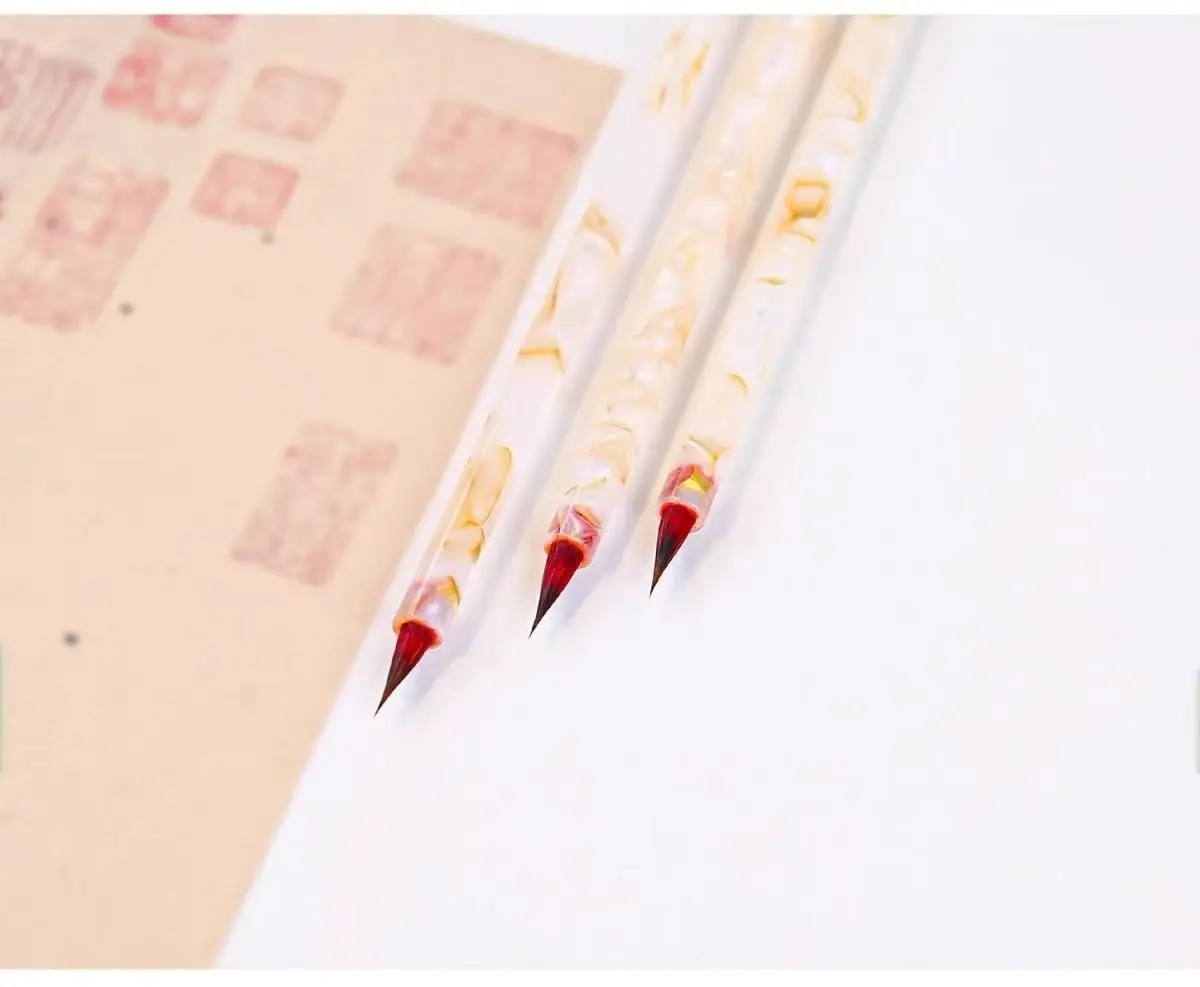 Kalligrafie-Pinsel mit Rotem Wolfshaar, Kleiner Schaft, Dünner Goldener Körper, Hakenförmiger Stift für Präzisionsarbeiten – Detail 10