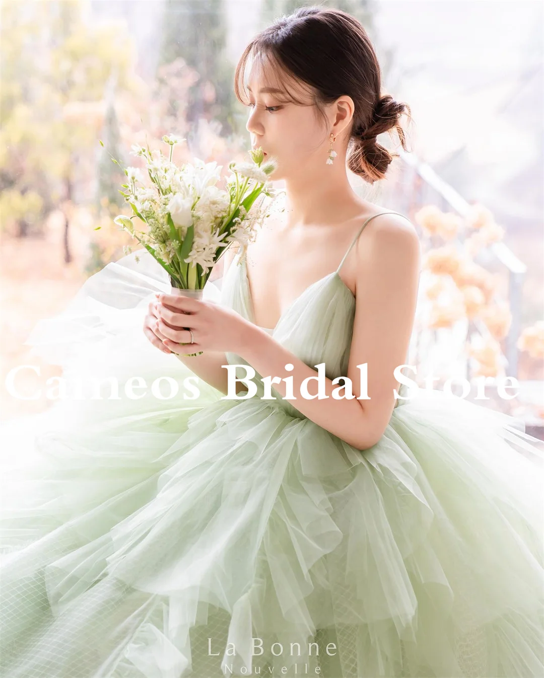 SONDR Spaghetti Straps 드레스  Evening Dress Sleeveless Custom Made Tiered Korea Green Formal Prom Dress  Evening Gown Bridal