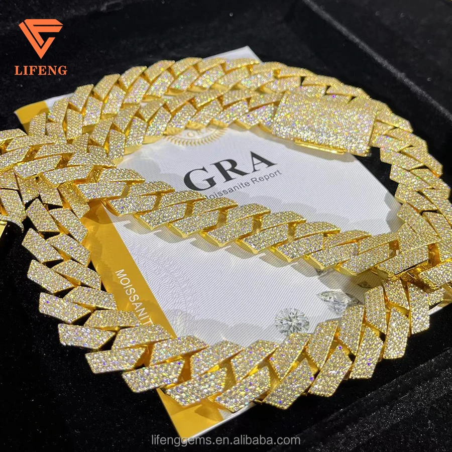 18mm 3 rows 20mm 4 rows wide 925 sliver vvs Moissanite cuban chain iced out hip hop jewelry mossanite gold Cuban link chain