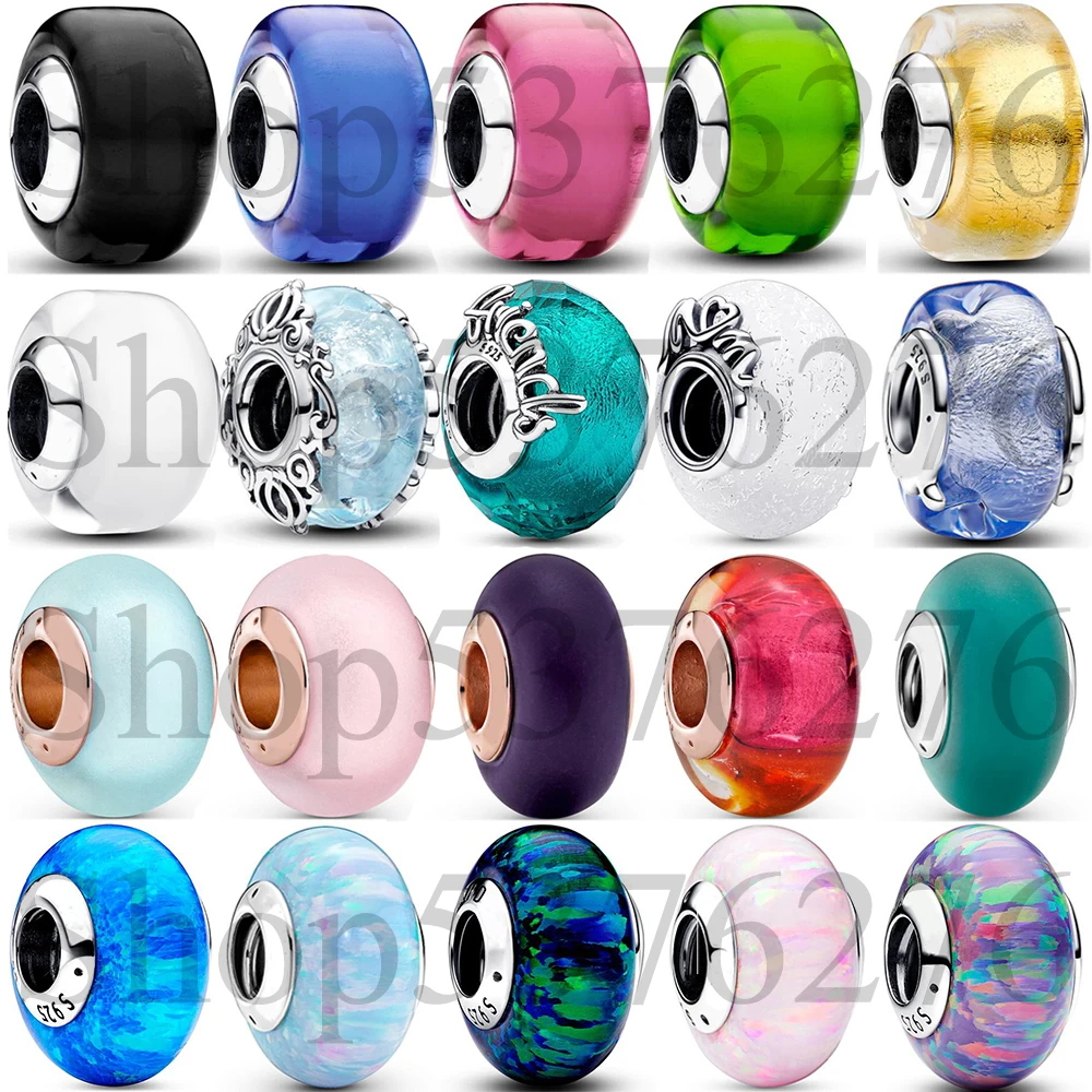 Breloque en verre de Murano pour femme, perle en argent regardé 2024, convient au bracelet Pandora, cadeau de bracelet, bijoux à bricoler soi-même, 925