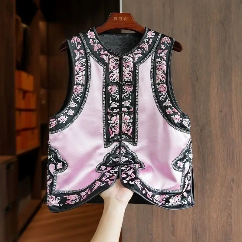 2026Spring Summer New Sleeveless Jacket Female Chinese Heavy Industry Retro Vest Coat Women Wishful Buckle Waistcoat Outwear Top