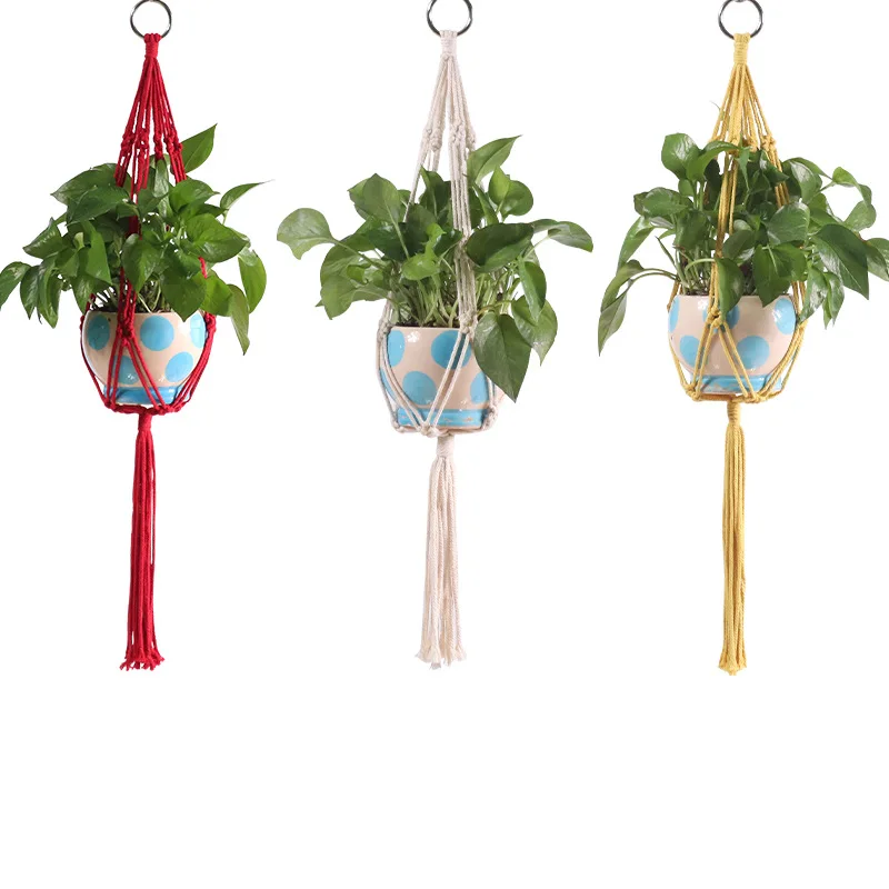 Macrame Minimalist Flower Pot Hanging Baskets Hand Woven Gardening Plant Hanger Basket Mesh Bag Plant Holders Boho Home Decor