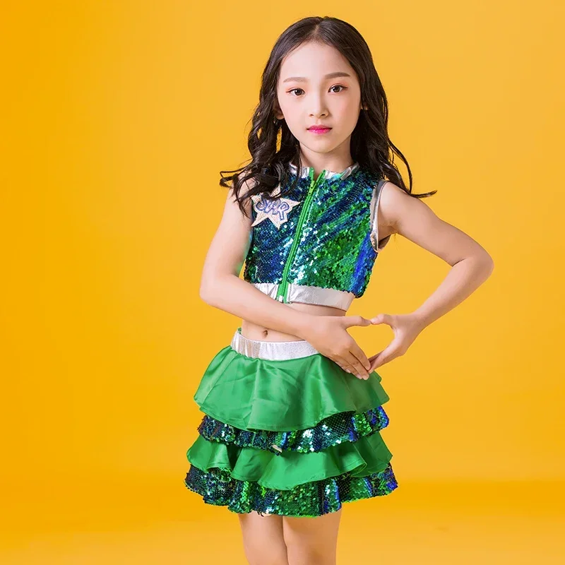 3 Colors Children's Jazz Dance Costume Sequin Tutu Skirt Girls Cheerleader Performance Clothes Hip-Hop Street Clothes DWY3143