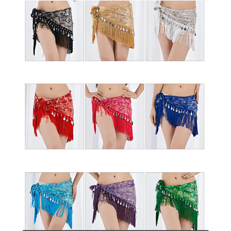 Female Belly Dance Hip Towel Waist Wrap Belt Women Oriental Dancing Hip Scarf Skirt Practice Lesson Wear Decor Costume Outfits