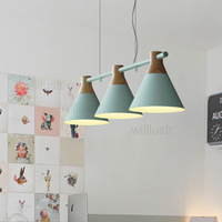 Colorful Shade Iron Pendant Lamp Macaron Color Wood Suspension Light Living Dining Room Cafe Hotel Hanging Ceiling Chandelier