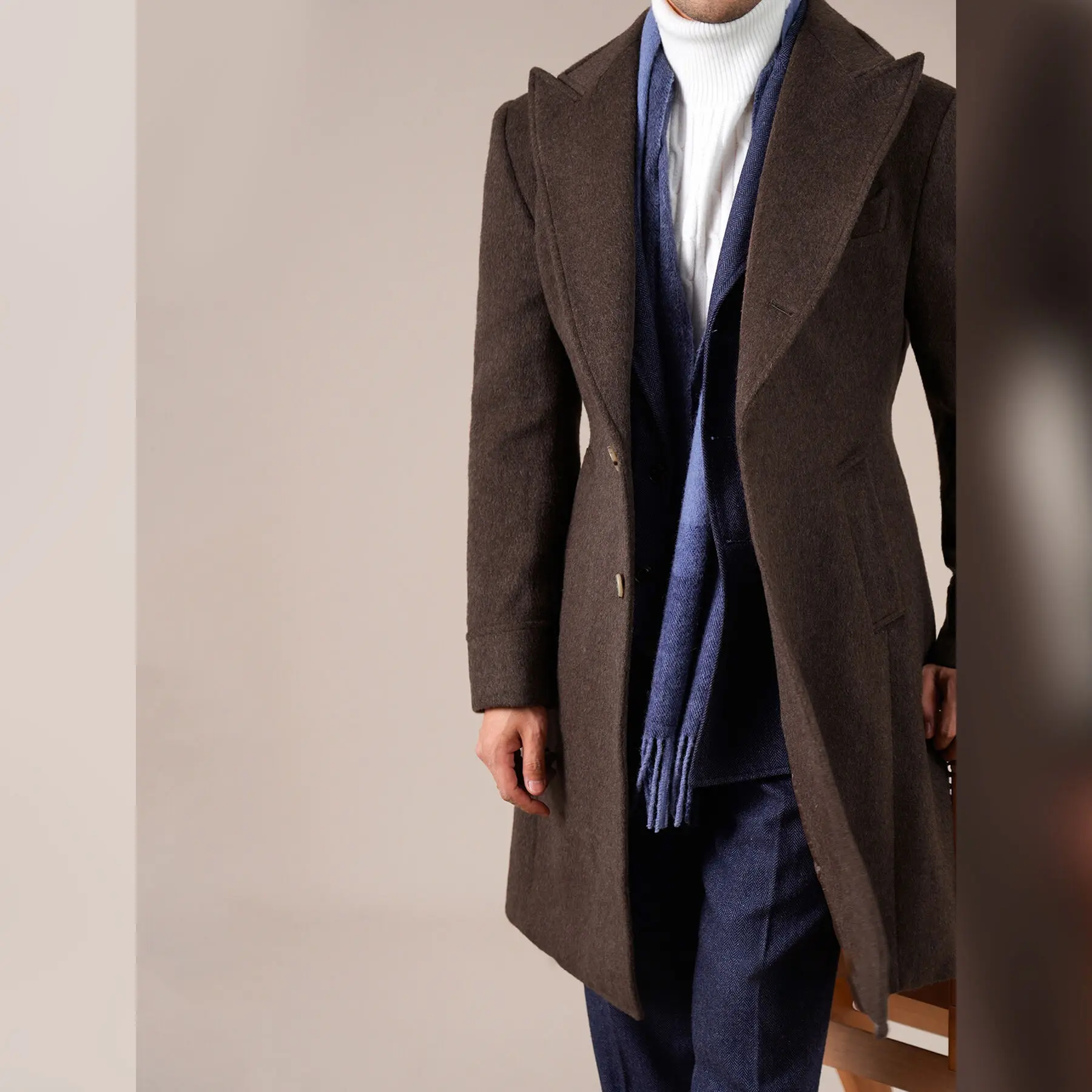 Wool Blend Top Quality Notched Collar Chester Coat For Men Autumn
