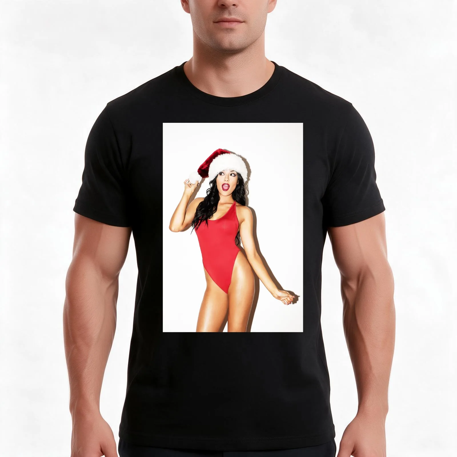 Sexy Santa's Helper Modern Pinup T-Shirt, Summer Casual Cotton Tee, Oversized Streetwear Tops, Vintage Graphic Print