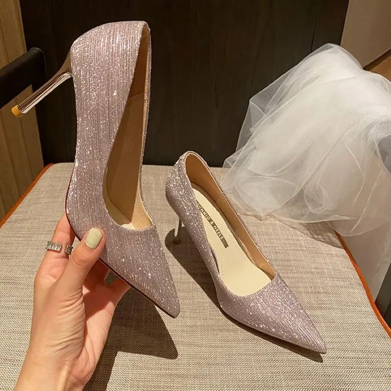 Xibeilove New Women's Single Shoes Crystal Banquet Shoes Thin Heels High Heels, Pointed Open Toe Sexy Ball Wedding