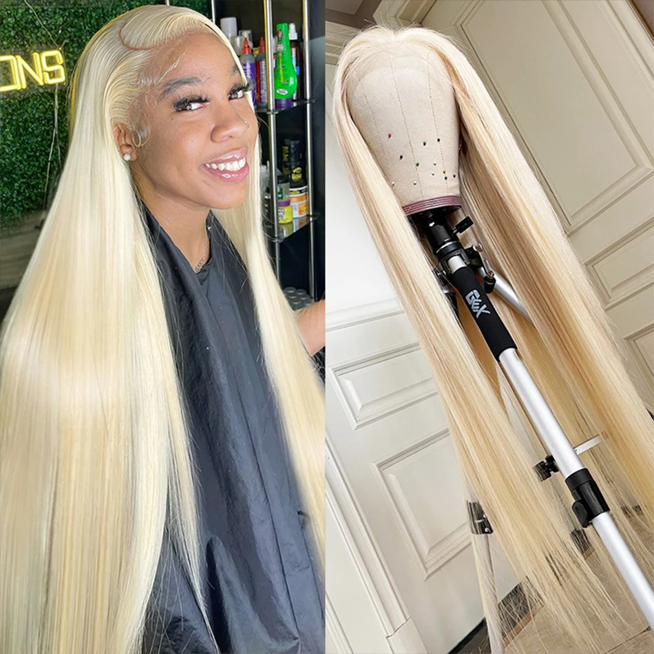 Loiro Osso Direto Pré-Arrancado Peruca de Cabelo Humano, HD Lace Front Perucas, Peruca Glueless, Pronto para Vestir, 30 ", 36", 13x4, 13x6