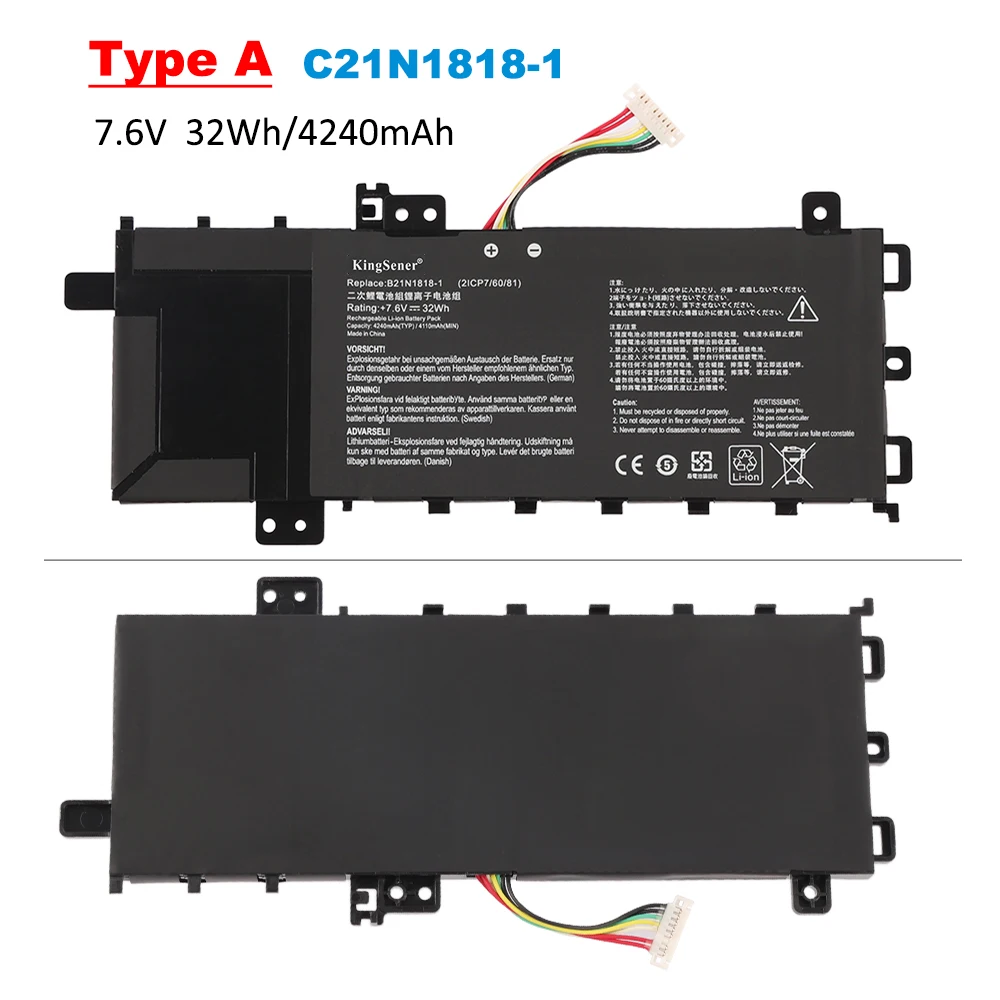 KingSener 7.7V 37WH C21N1818-1 Laptop Battery For ASUS VivoBook 14 X412 X409FA VivoBook 15 M509DA X509UA F509FA A409UA  B21N1818