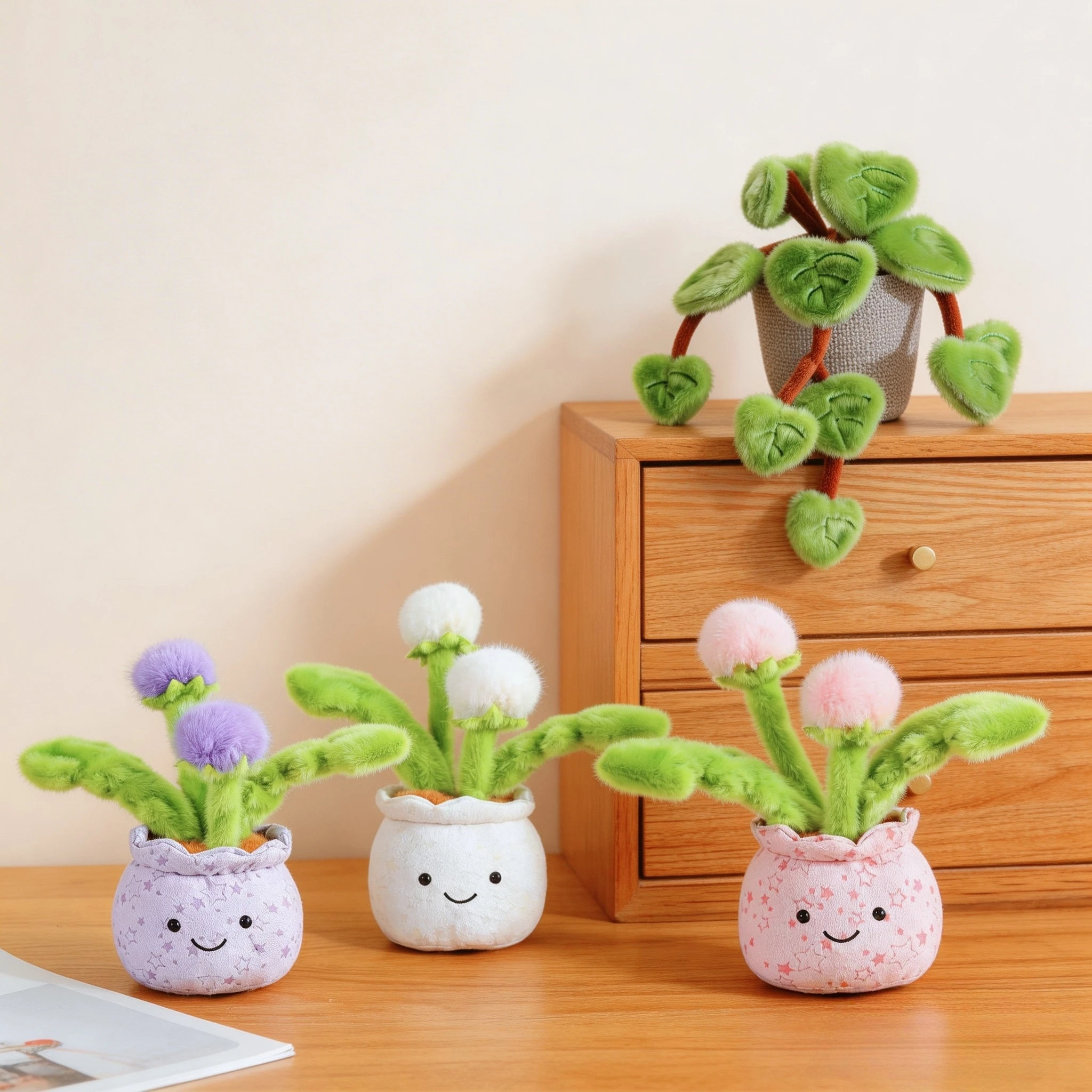 Cute Simulation Green Plant Plush Toy-Dandelion,Pothos Bonsai Stuffed Doll. DIY Styling Soft Flower Pot,Creative Home Decor Gift