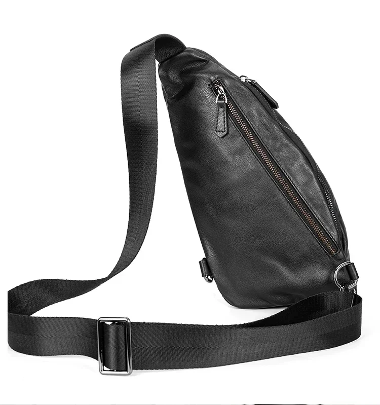 Fashion Genuine Leather Men\'s Chest Pack Shoulder Bag Messenger Sling Bag Small Leisure Bag Crossbody Black M129