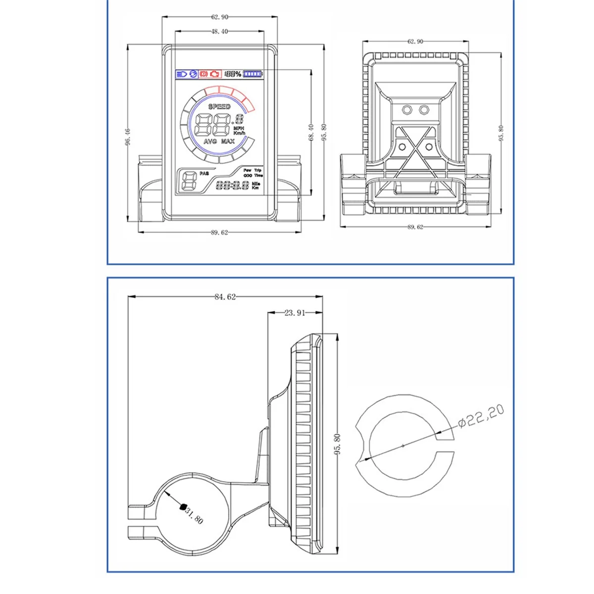 

AA85 X1 24V 36V 48V 60V Electric Bike LCD Display Meter Color Screen with USB for Mountain Electric Bike SM Connector