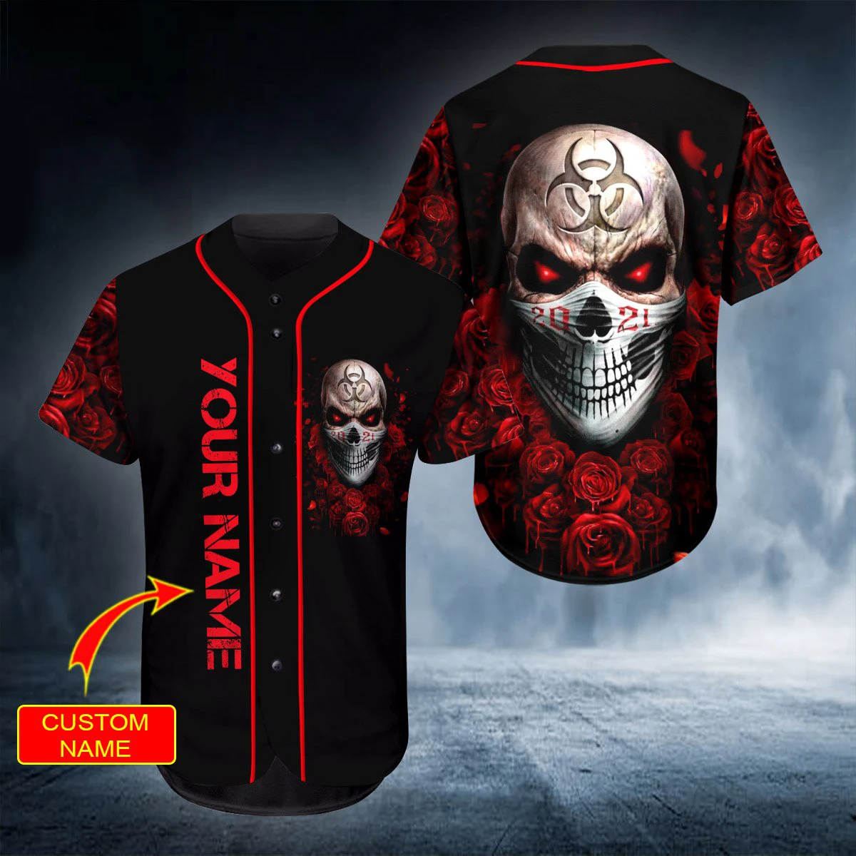 Custom Name Fire Rock Skull3D Printed Men's Baseball Jersey Unisex Fashion Street Casual Sports Short Sleeve Baseball Shirt top