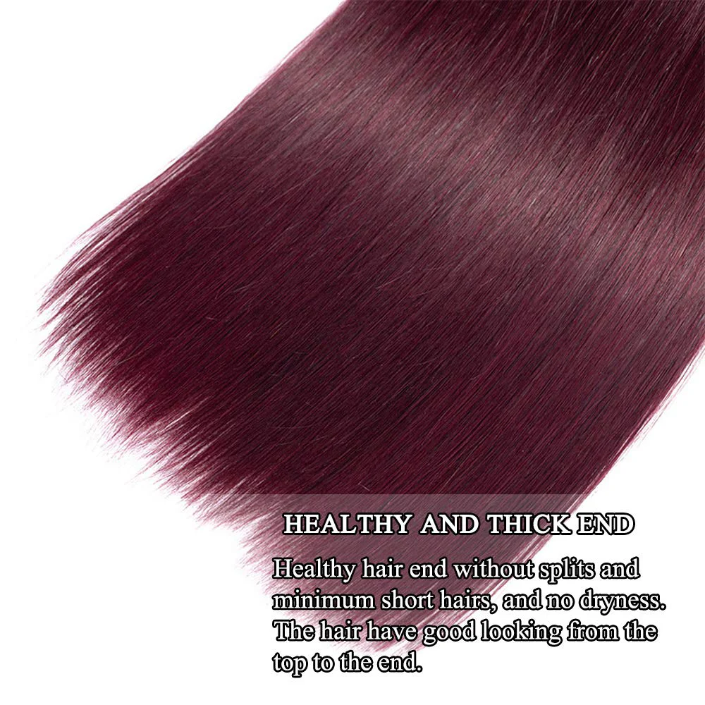 Menselijk Haar Bundels Rechte Wijn Rood Bordeauxrood Braziliaanse 100% Echt Menselijk Haar Weave Extensions 24 26 28 Inch Voor Vrouw Kleur # 99j